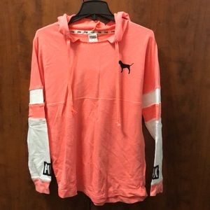 PINK, coral/white oversized hoodie, size XS